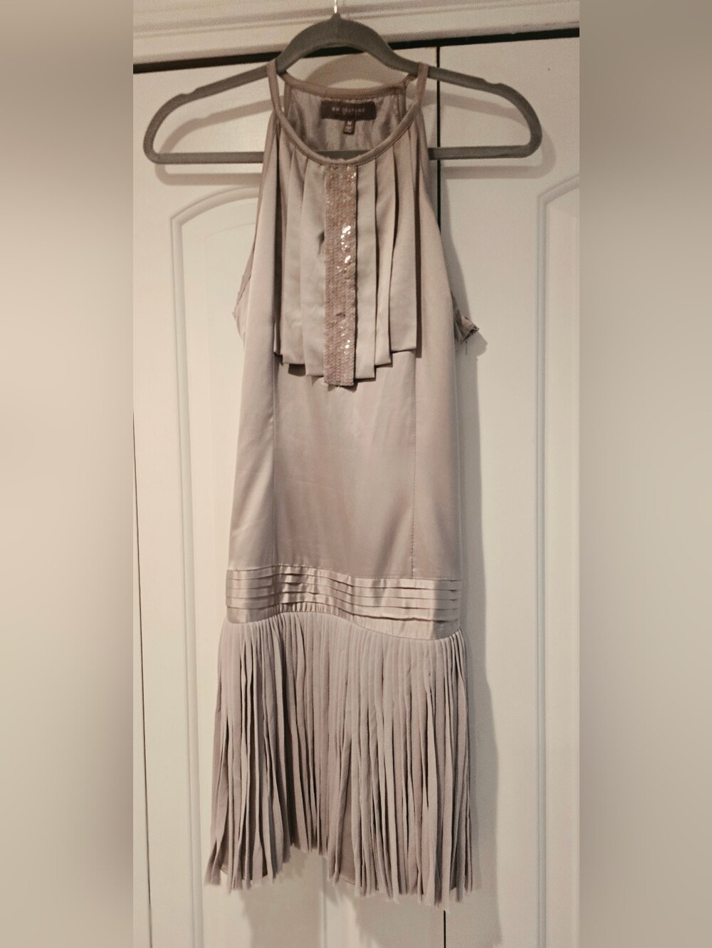 MM COUTURE  Silver Grey  Fringe Dress with Sequin Placket